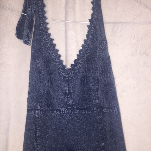 Denim Festival Indie Boho Halter Top Dress - Picture 2 of 3